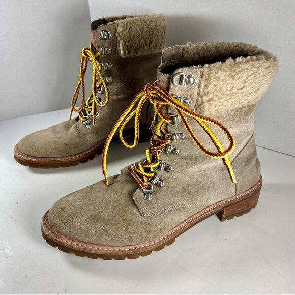 STEVEN taupe suede lace up Sherpa lined boots - Picture 1 of 12